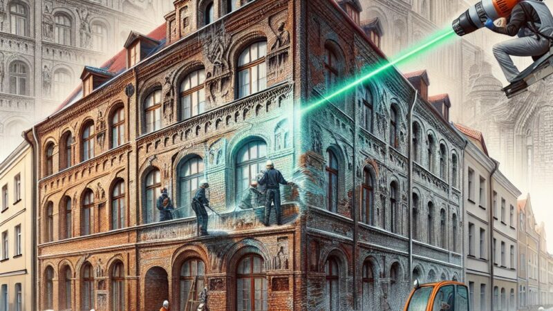 Laserowe czyszczenie elewacji cegieł fasady Olsztyn