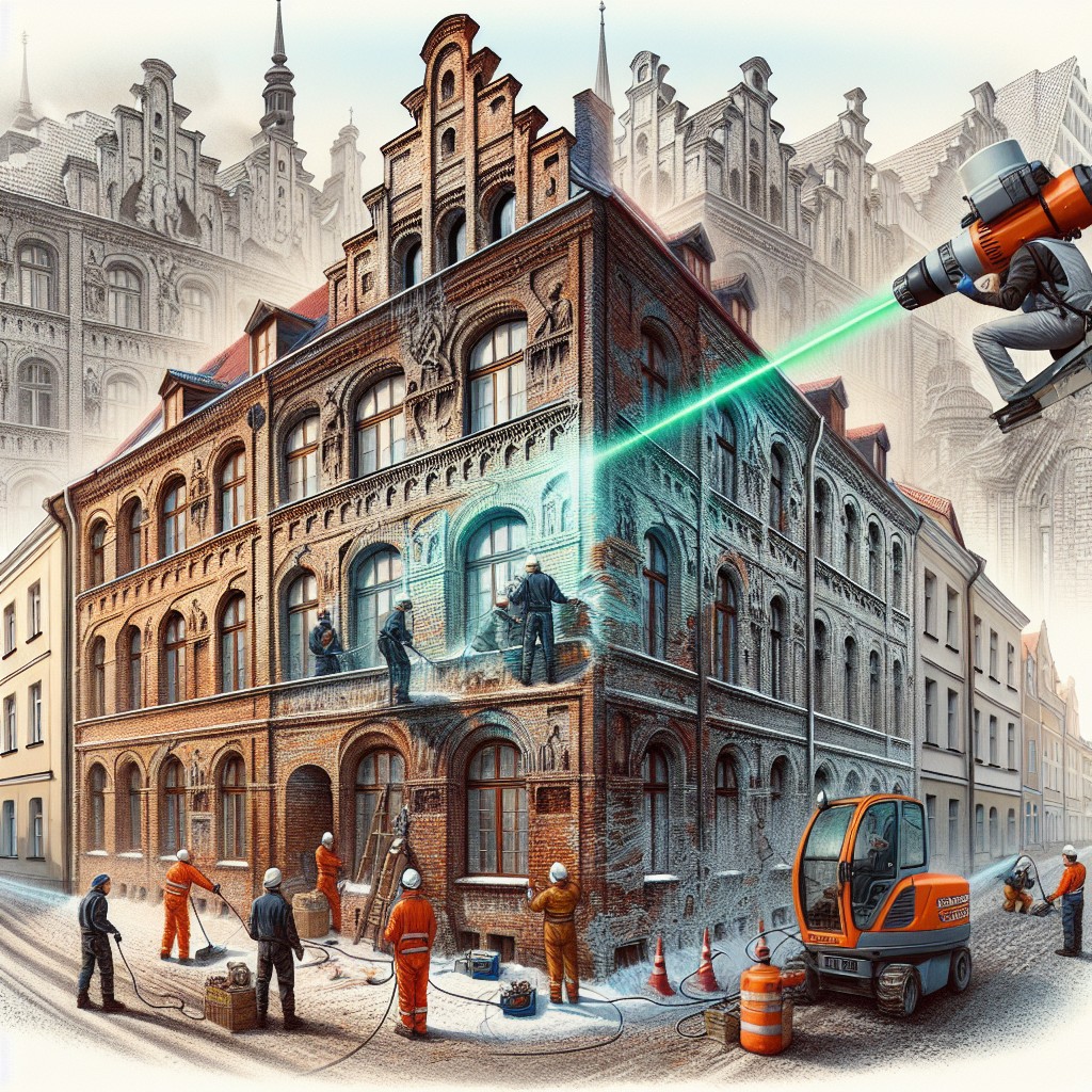 Laserowe czyszczenie elewacji cegieł fasady Olsztyn